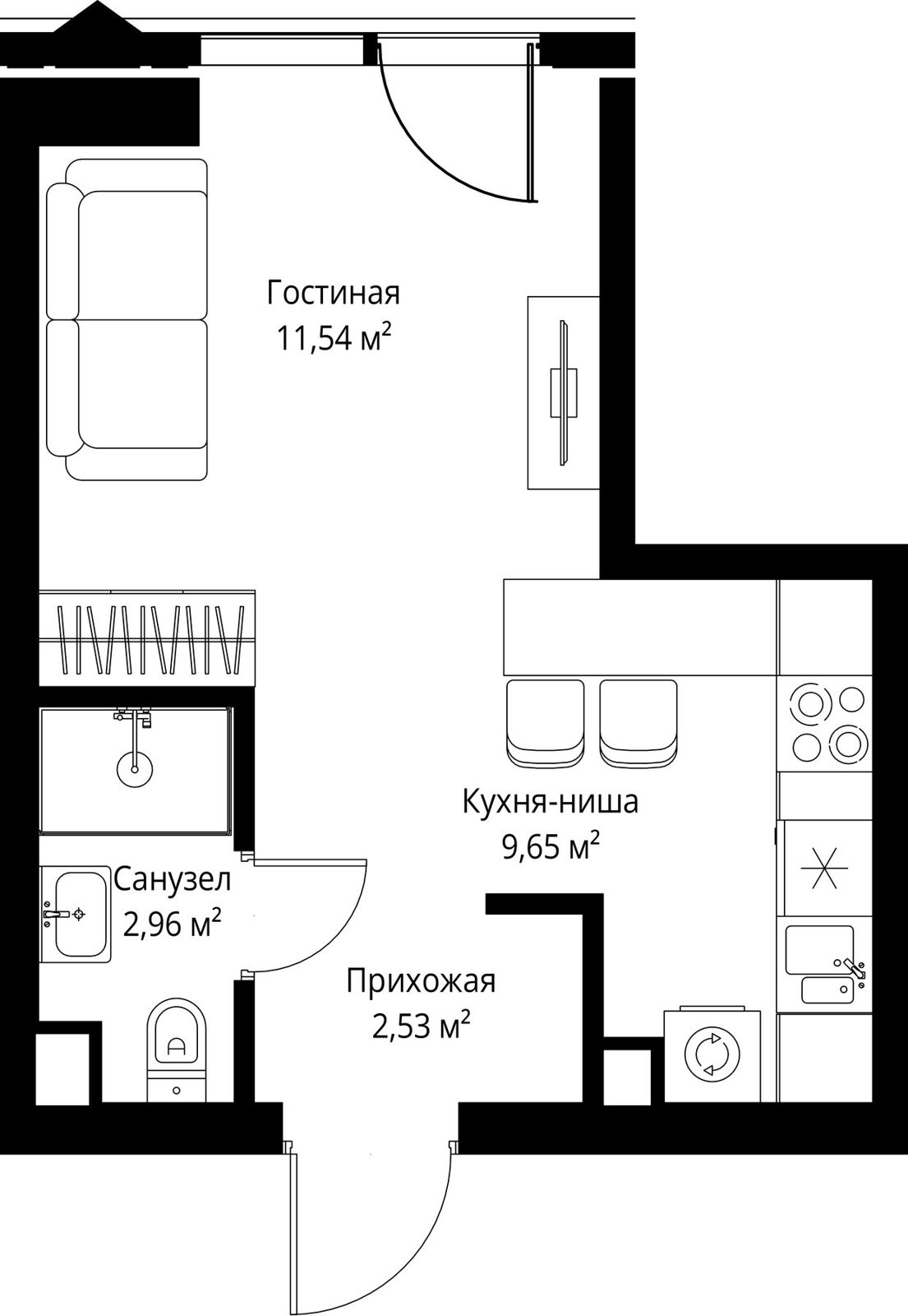 Квартира-студия, 26,7 м²