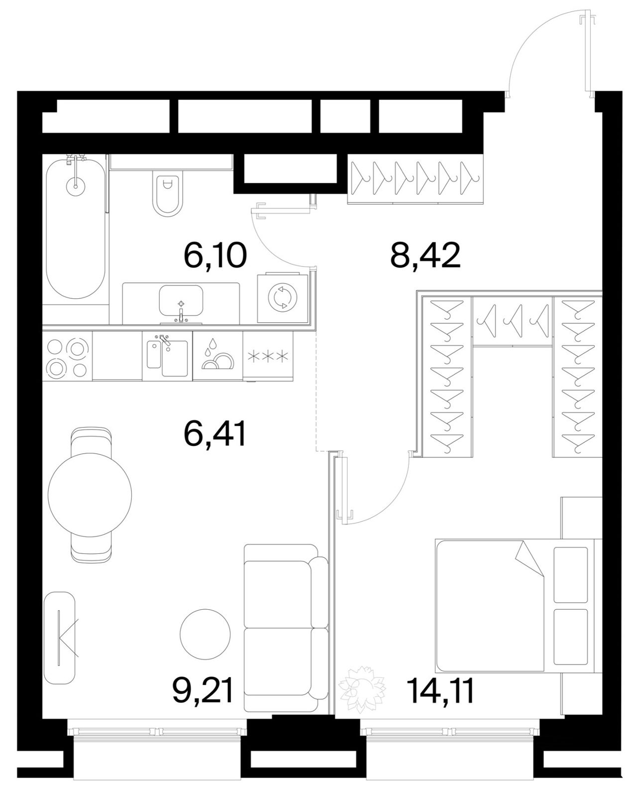 1-комнатная квартира, 44,2 м²
