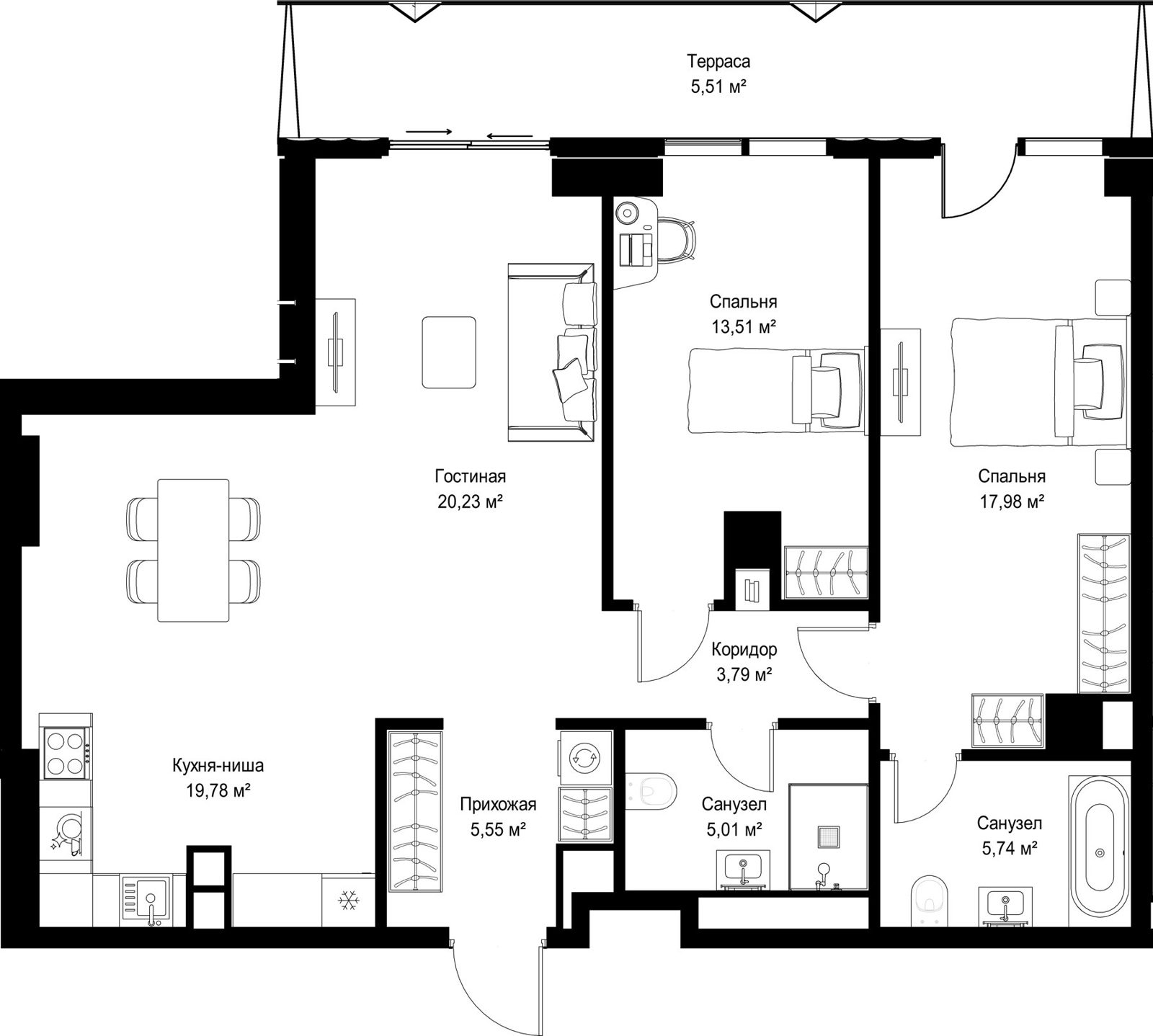 2-комнатная квартира, 97,1 м²