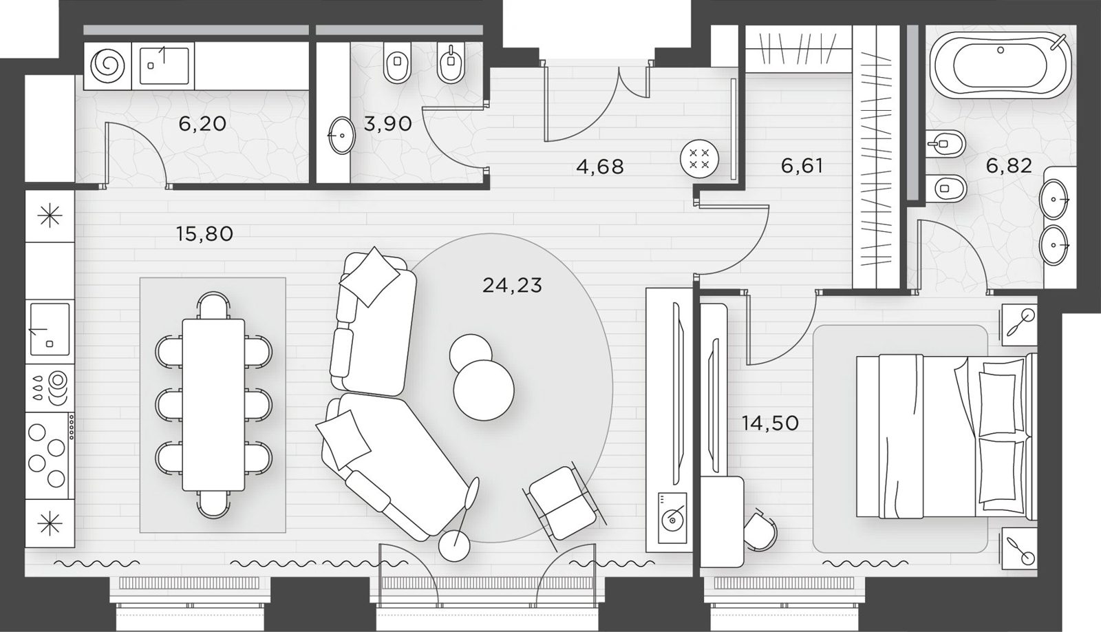 1-комнатная квартира, 82,7 м²