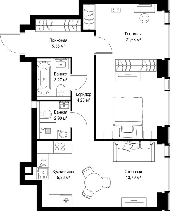 2-комнатная квартира, 56,6 м² — фото 1