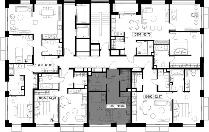 1-комнатная квартира, 38,1 м² — фото 2