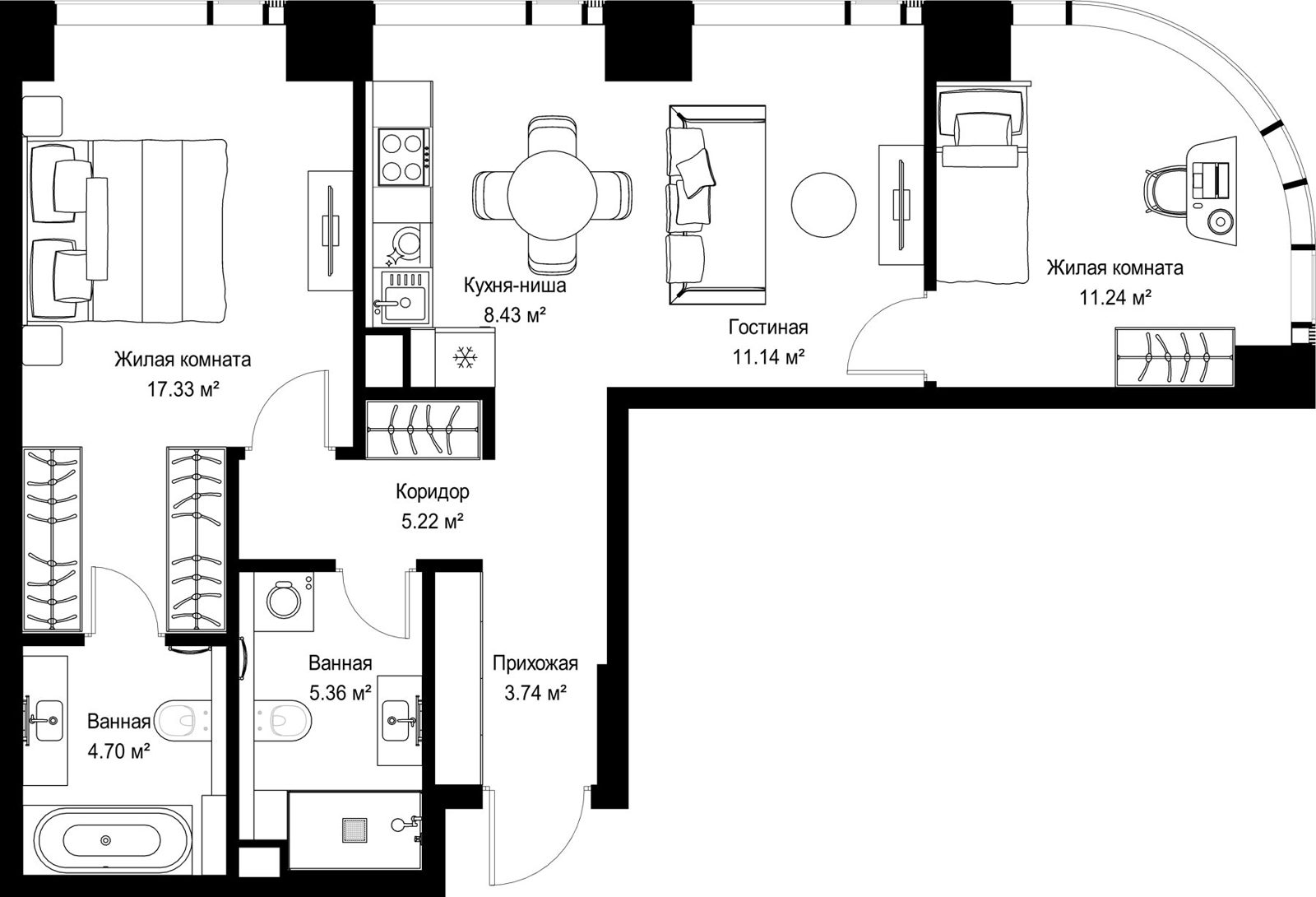 2-комнатная квартира, 67,2 м²