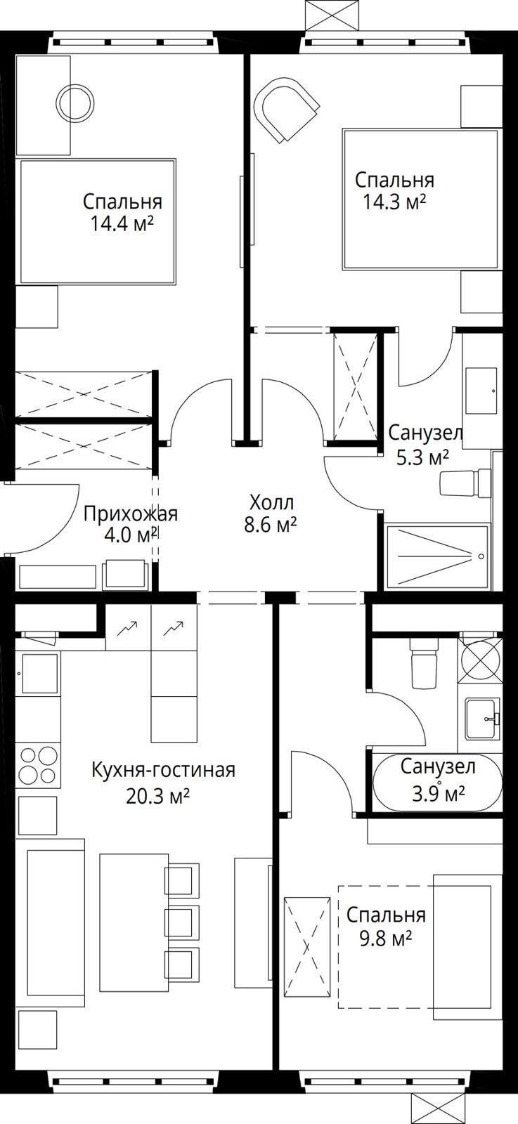 3-комнатная квартира, 80,6 м²