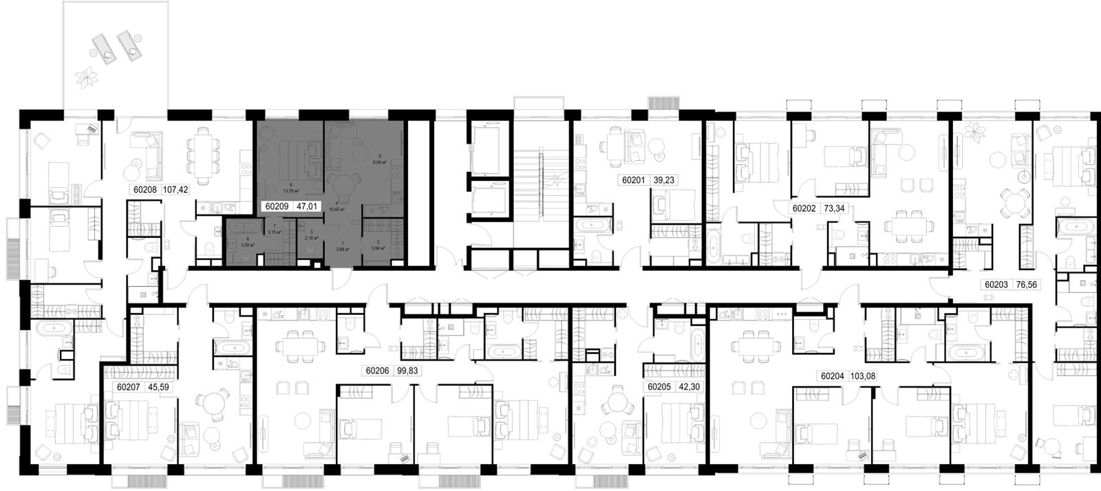 1-комнатная квартира, 47 м² — фото 2