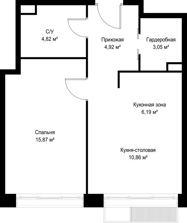 1-комнатная квартира, 45,7 м² — фото 2