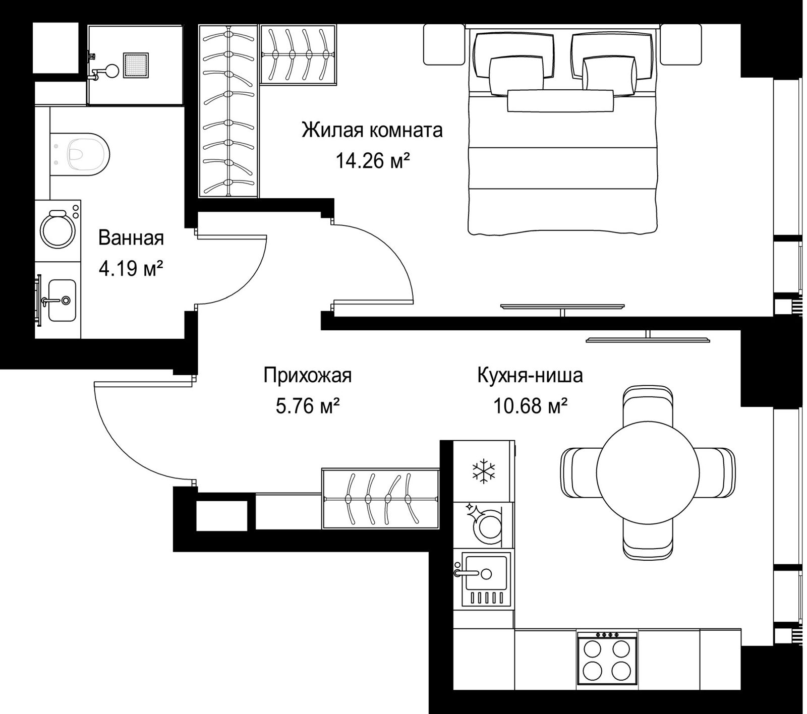 1-комнатная квартира, 34,9 м²