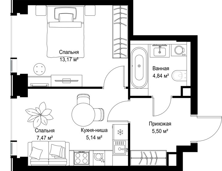 1-комнатная квартира, 36,1 м² — фото 2