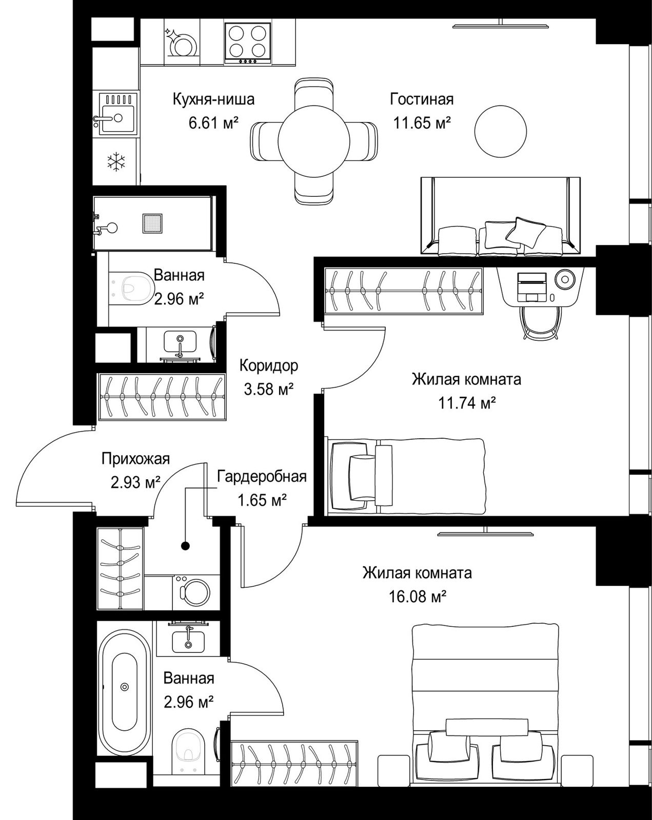 2-комнатная квартира, 60,2 м²