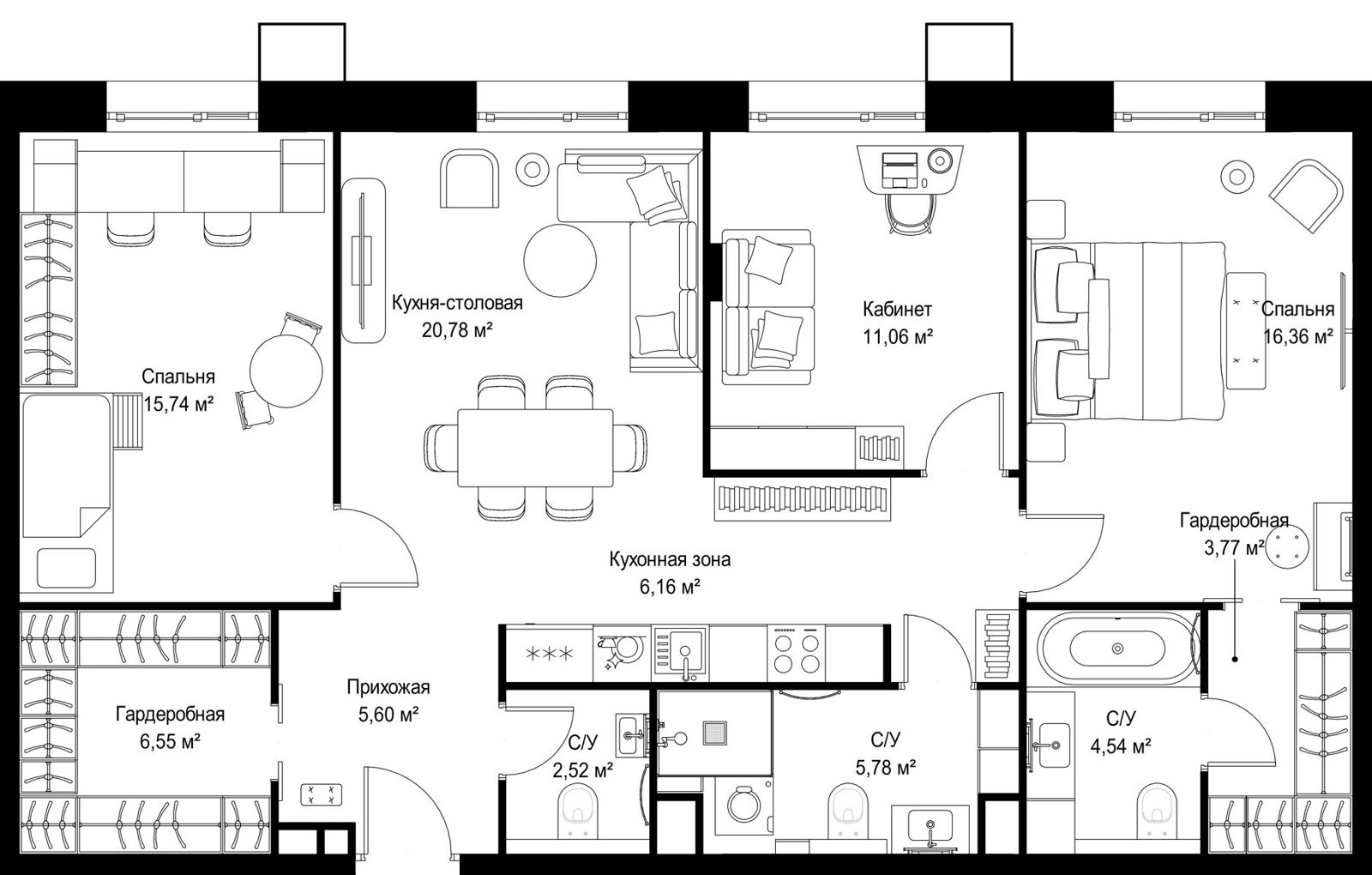 3-комнатная квартира, 98,9 м²