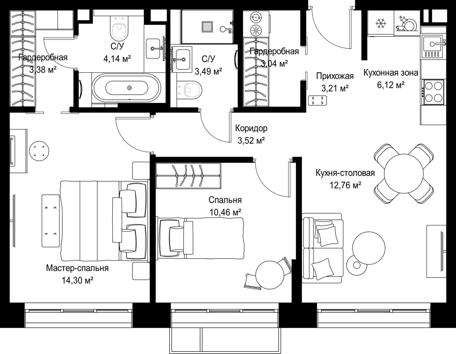 2-комнатная квартира, 64,4 м²
