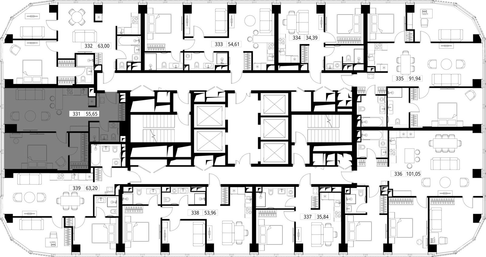 1-комнатная квартира, 55,4 м² — фото 2