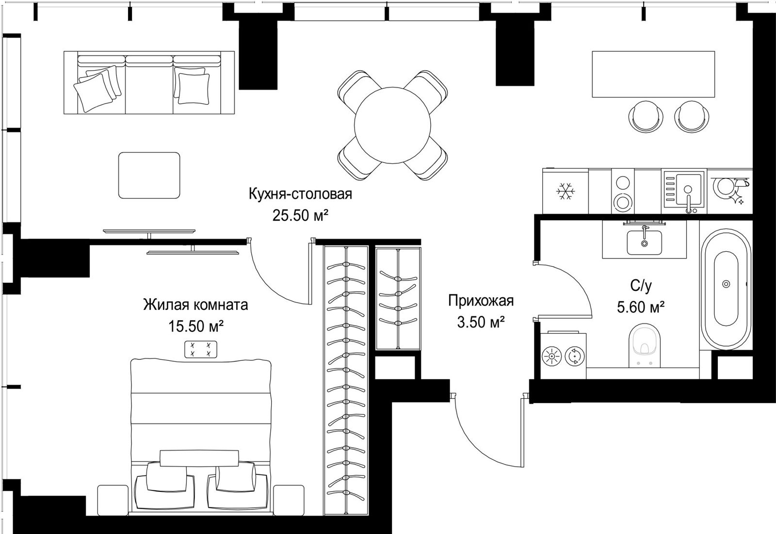 1-комнатная квартира, 50,1 м²