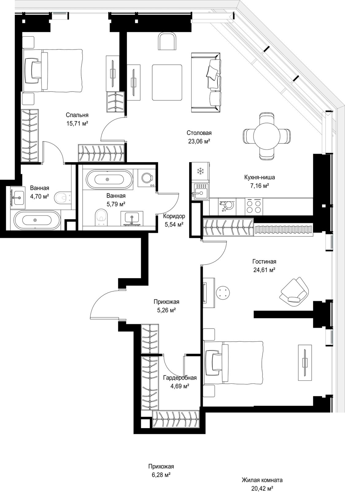 3-комнатная квартира, 96,5 м²