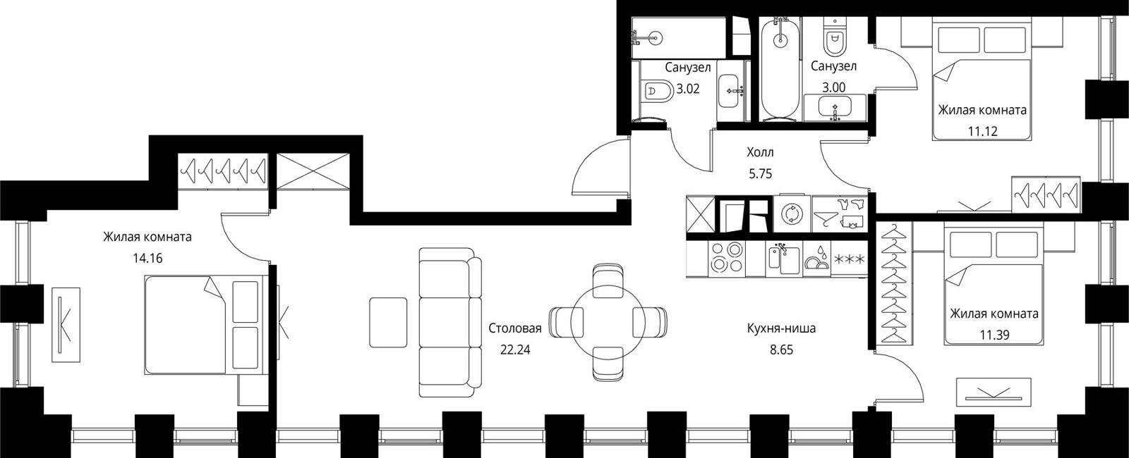3-комнатная квартира, 79,3 м²