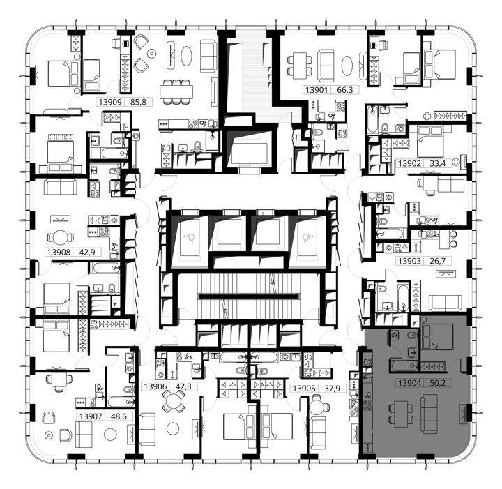 1-комнатная квартира, 50,2 м² — фото 2