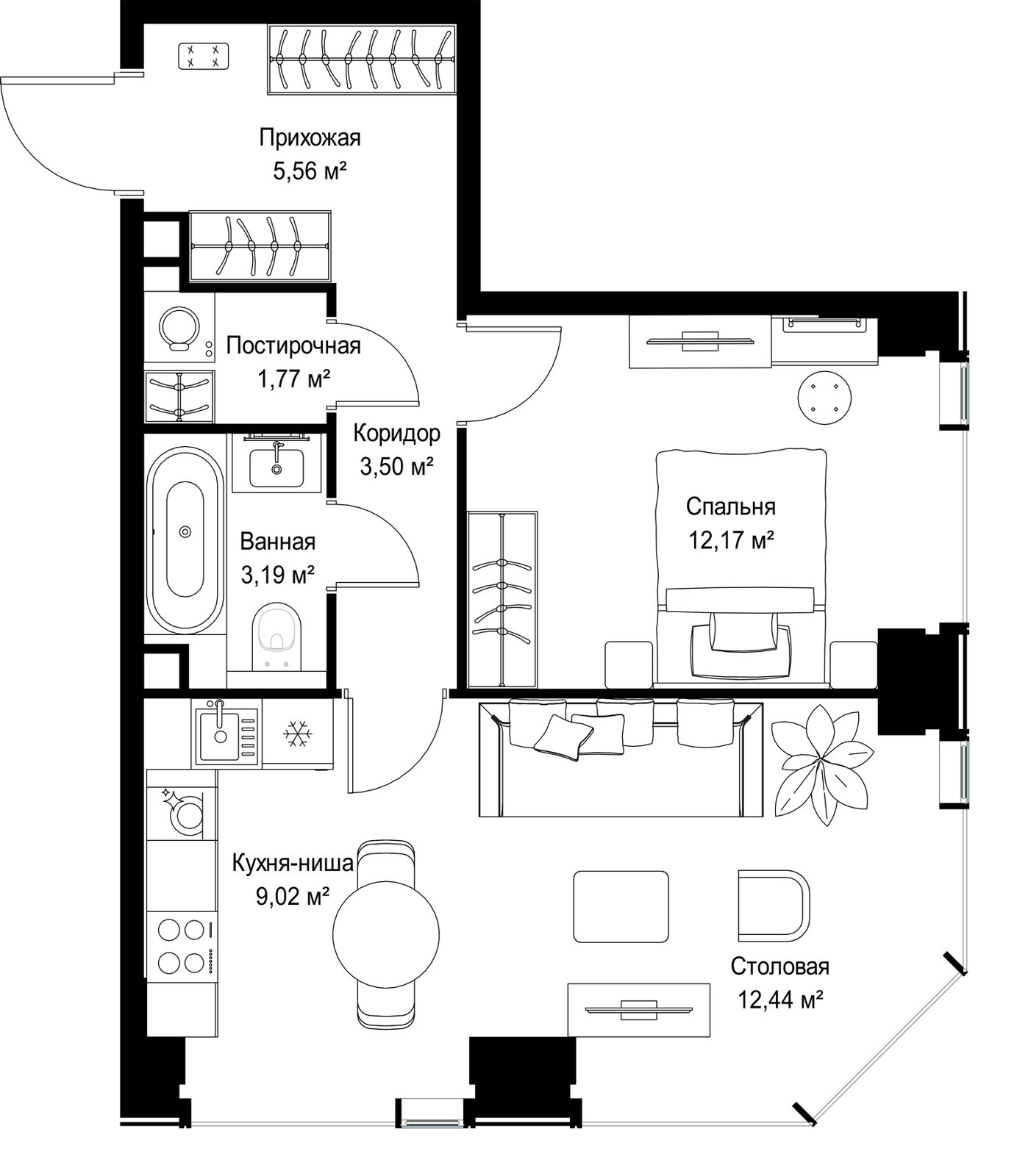 1-комнатная квартира, 47,6 м² — фото 2