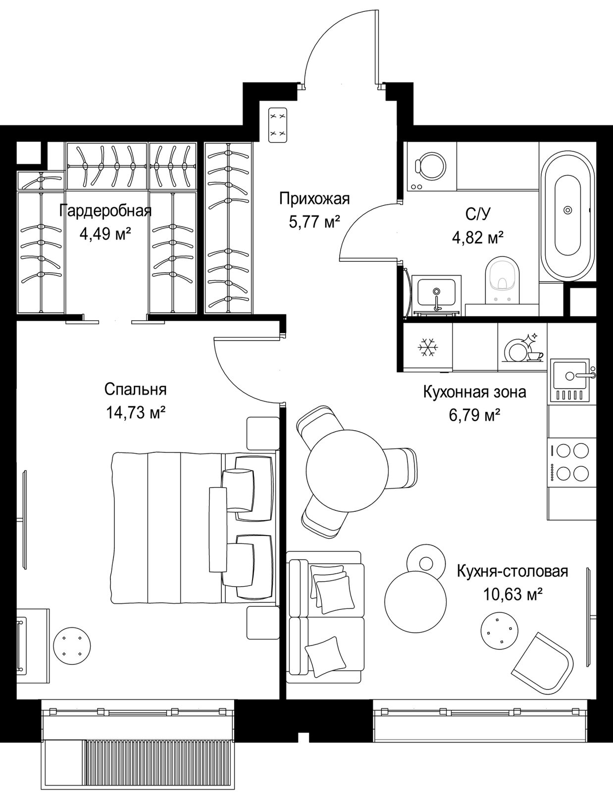 1-комнатная квартира, 47,2 м²