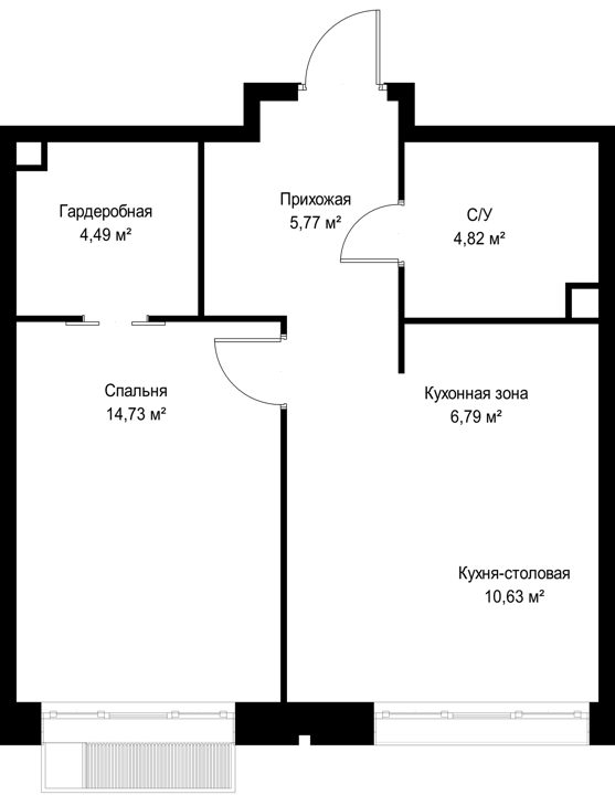1-комнатная квартира, 47,2 м² — фото 2