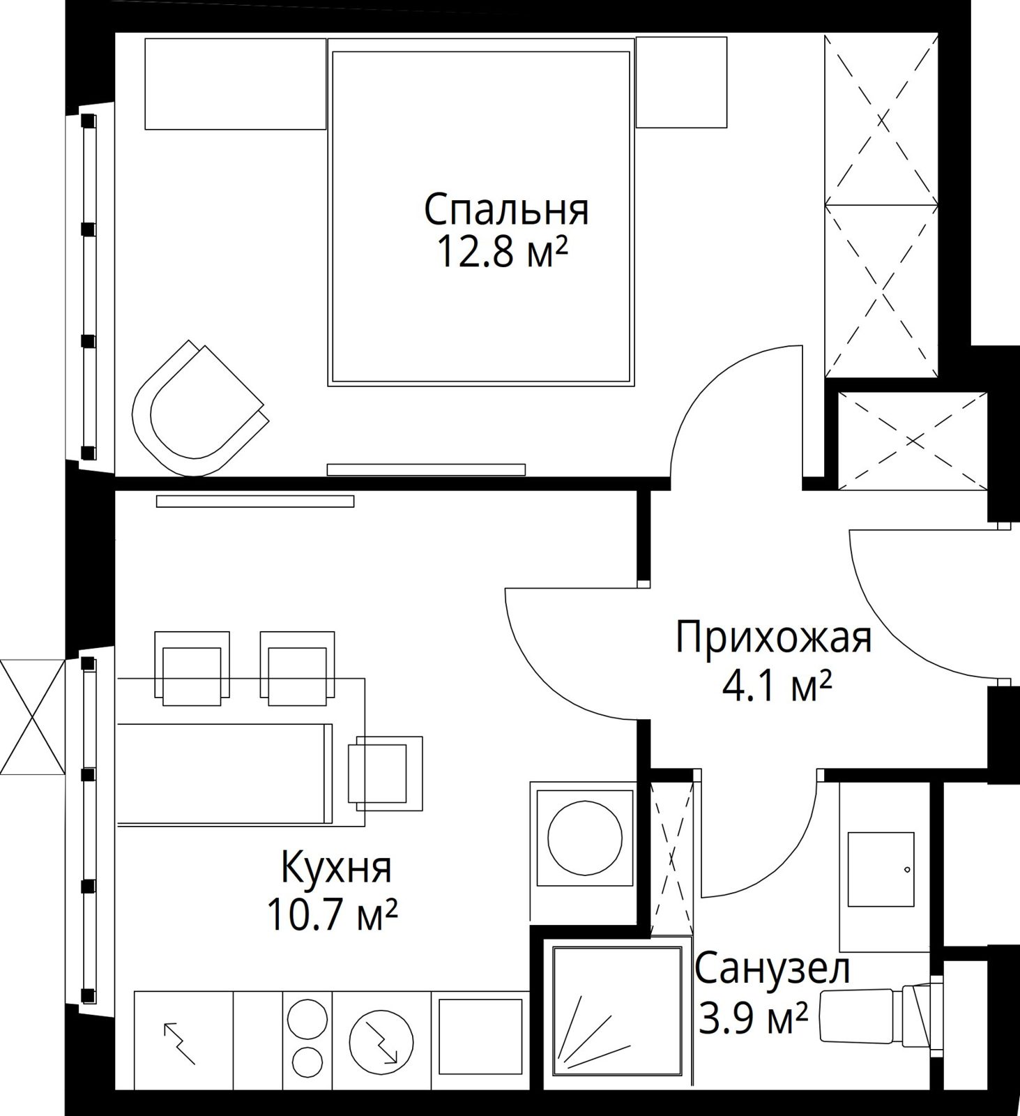 1-комнатная квартира, 31,5 м²