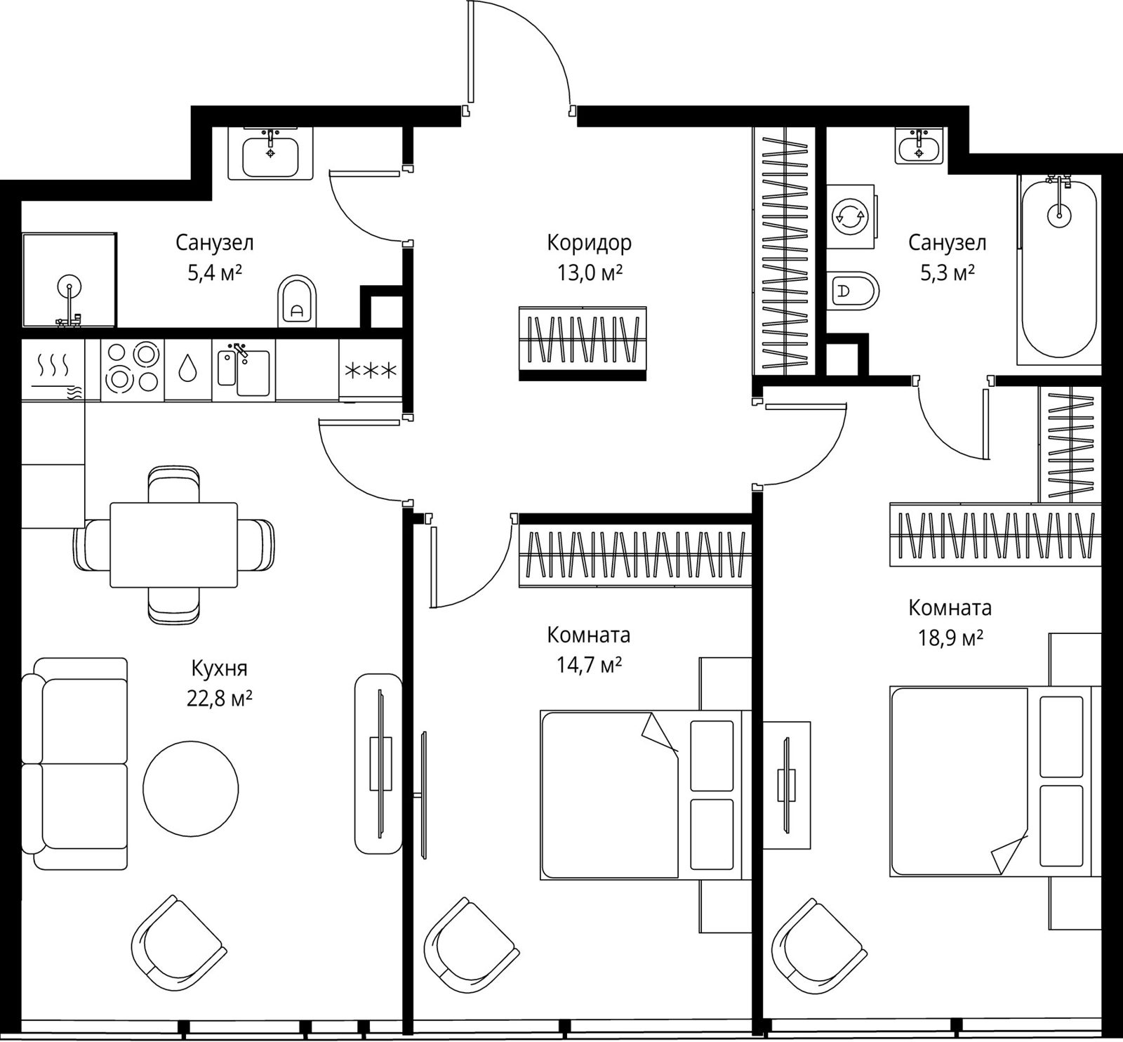 2-комнатная квартира, 80,1 м²