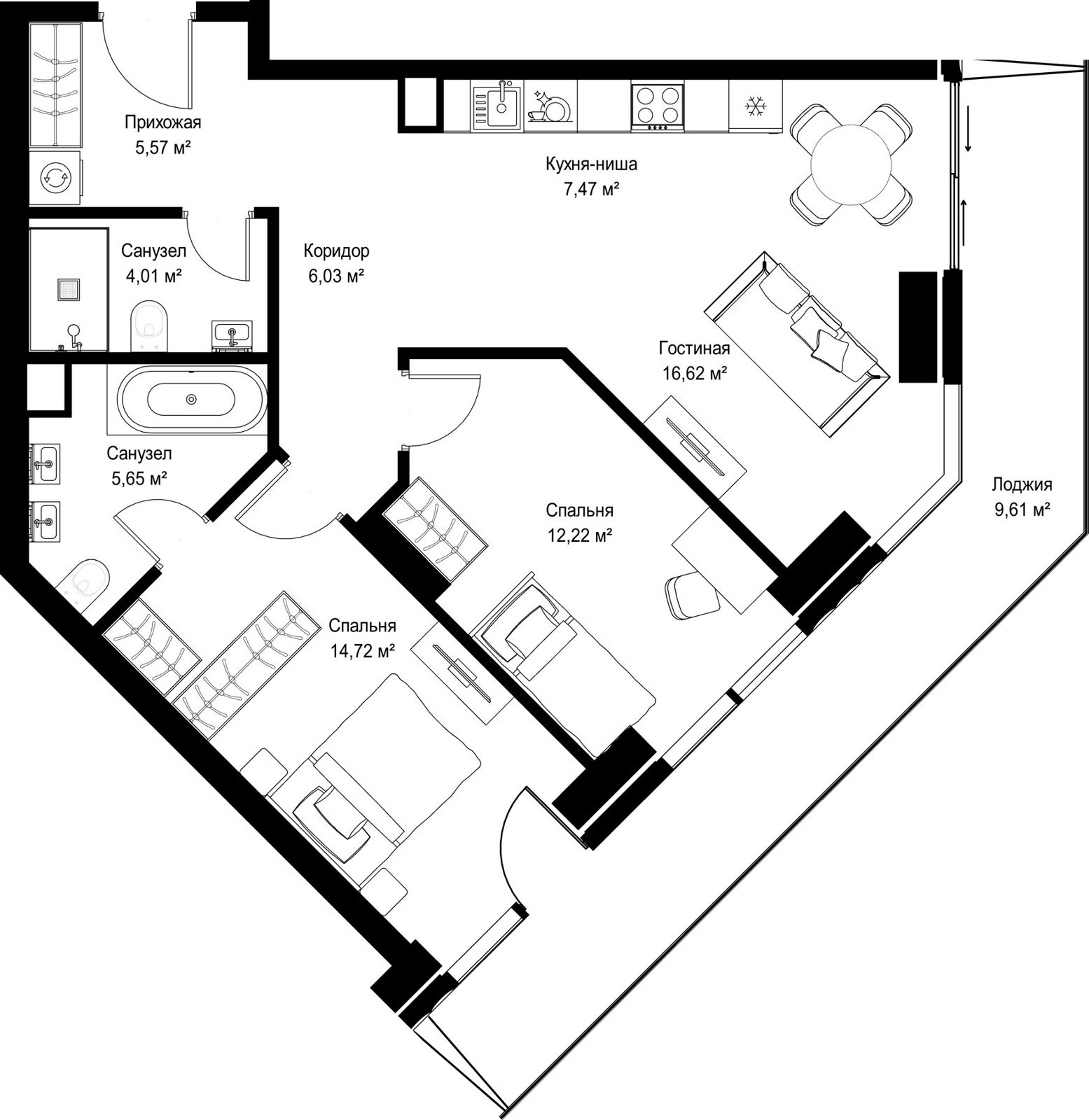 2-комнатная квартира, 81,9 м²