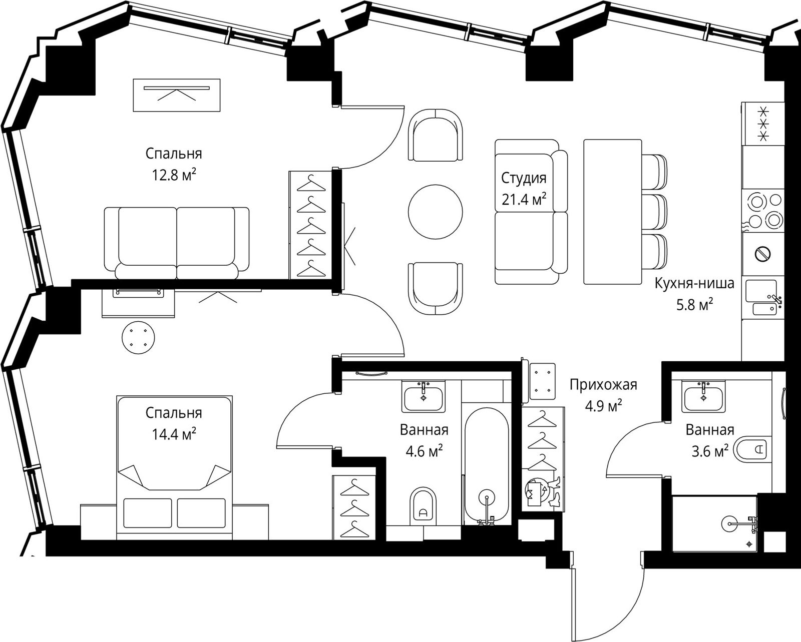 2-комнатная квартира, 67,5 м²