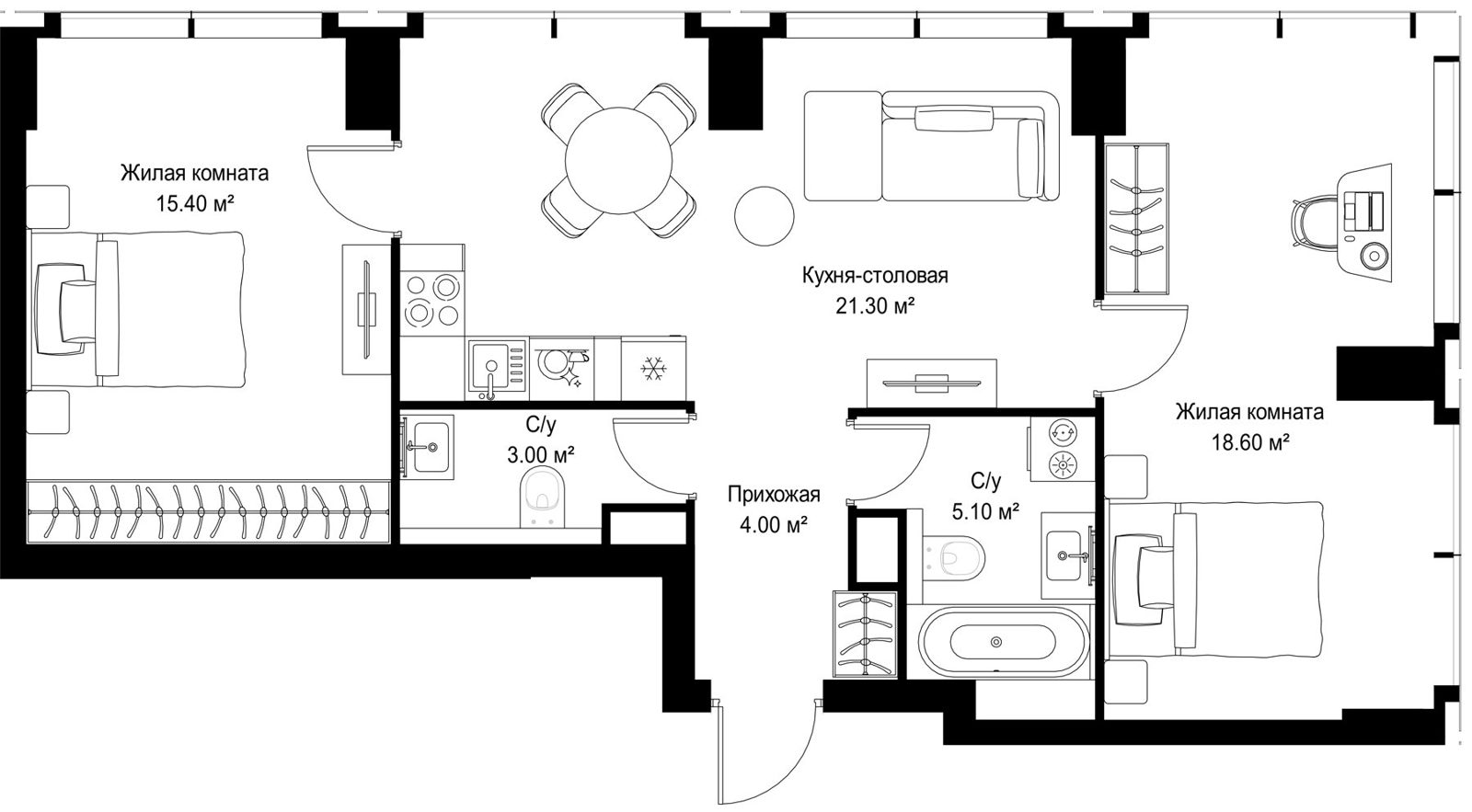 2-комнатная квартира, 67,4 м²
