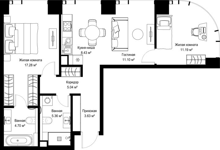 2-комнатная квартира, 66,7 м²