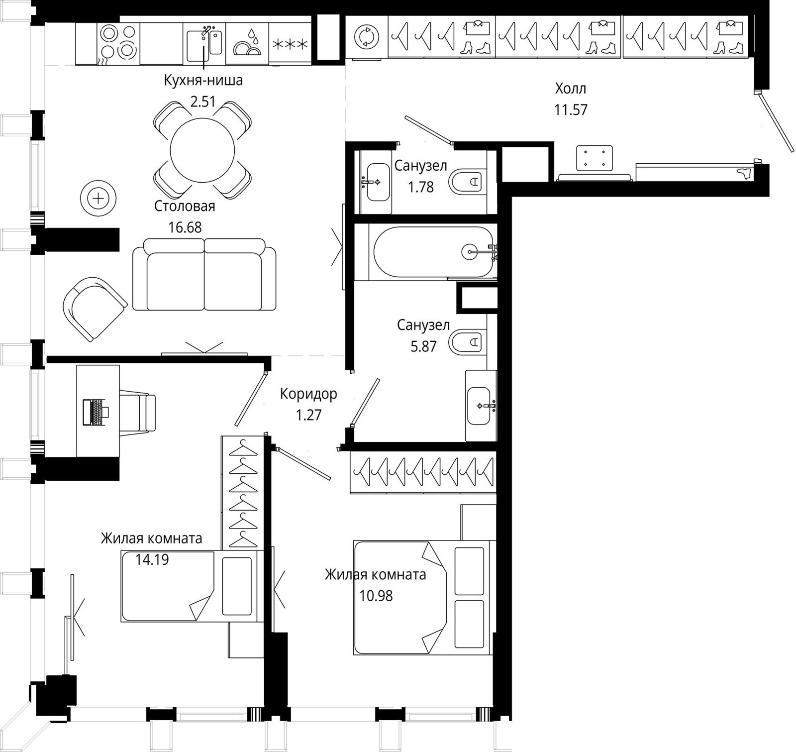 2-комнатная квартира, 65 м²