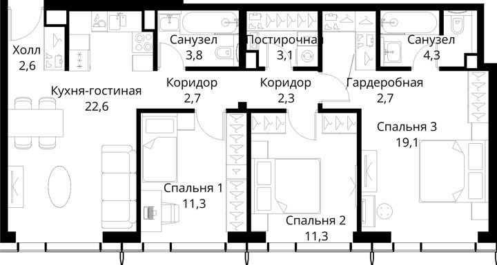 3-комнатная квартира, 85,8 м² — фото 1