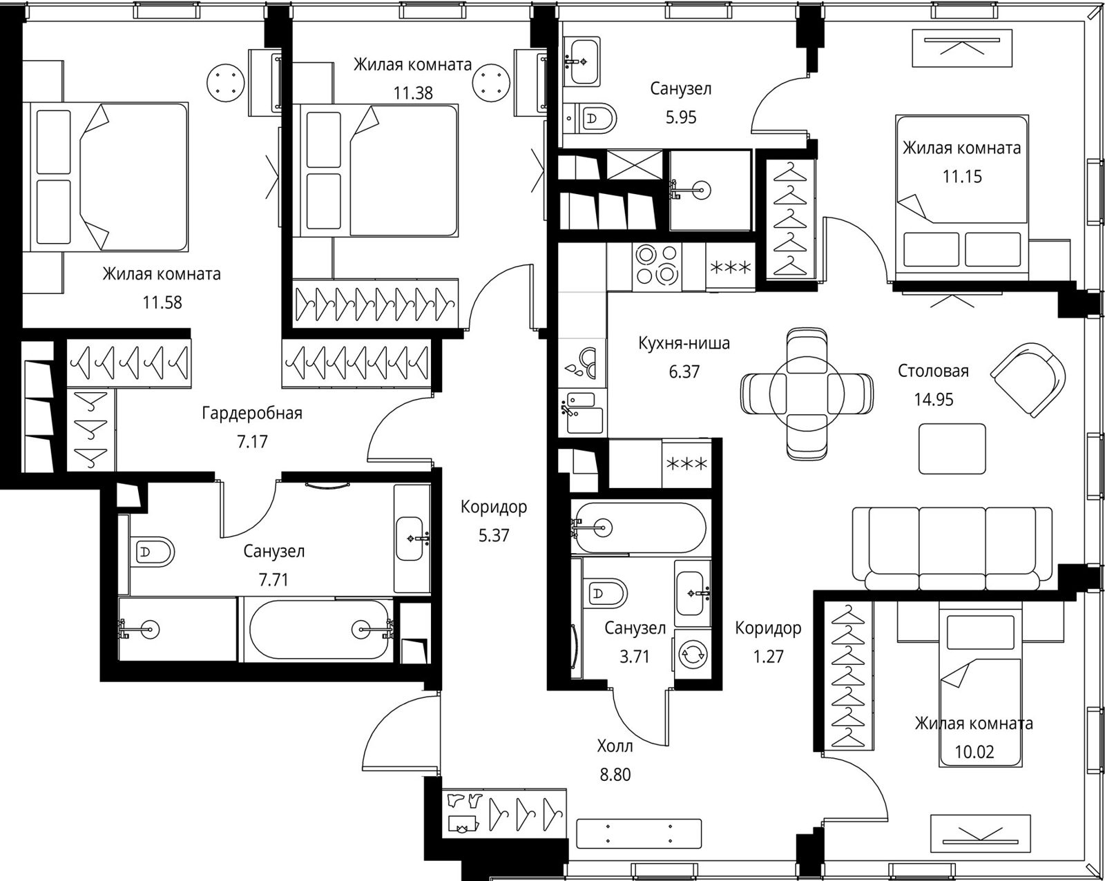 4-комнатная квартира, 105,4 м²