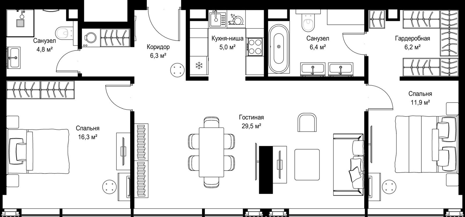 2-комнатная квартира, 86,4 м²