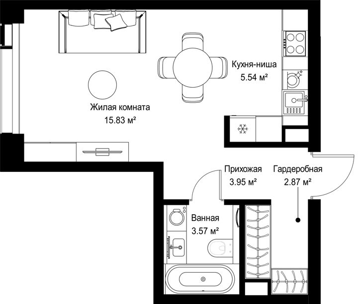 Квартира-студия, 31,8 м²