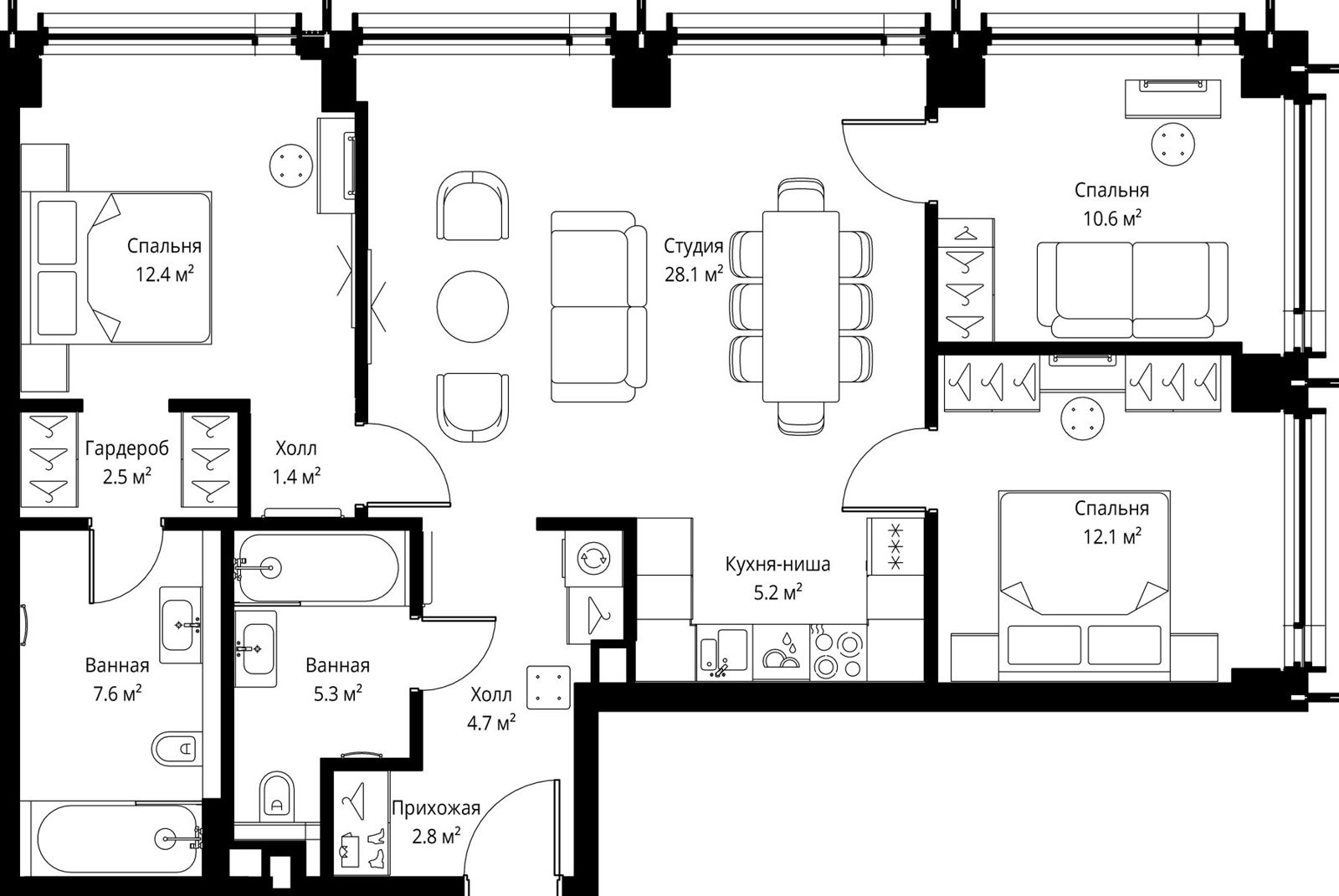 3-комнатная квартира, 92,7 м²