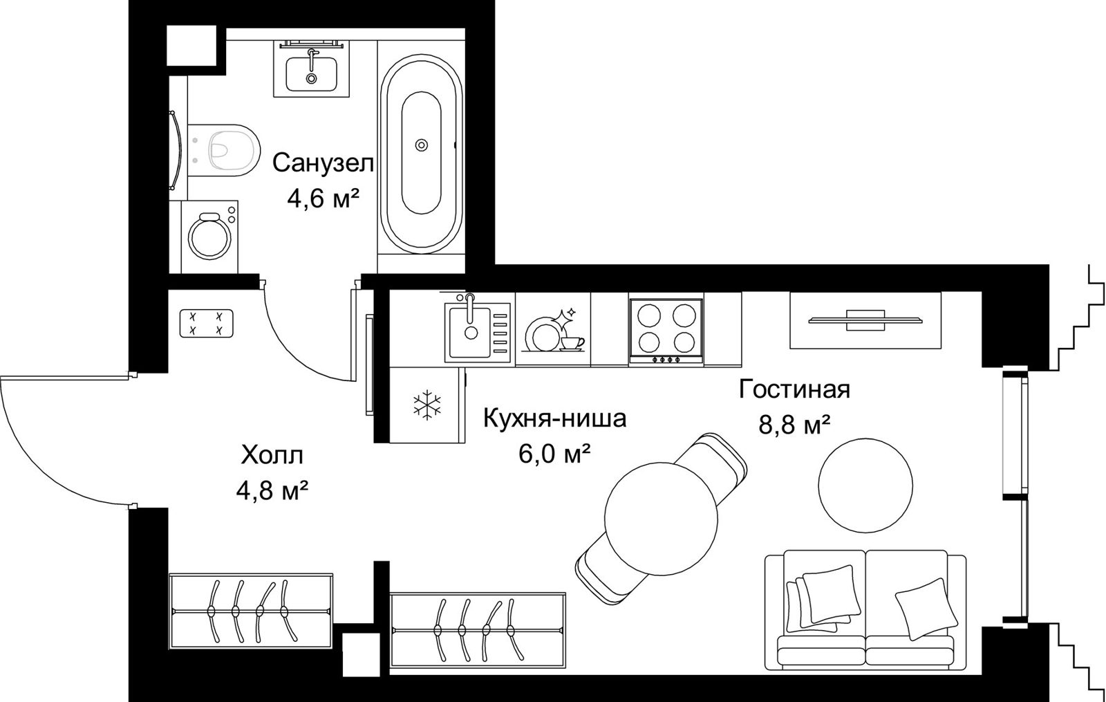 Квартира-студия, 24,2 м²