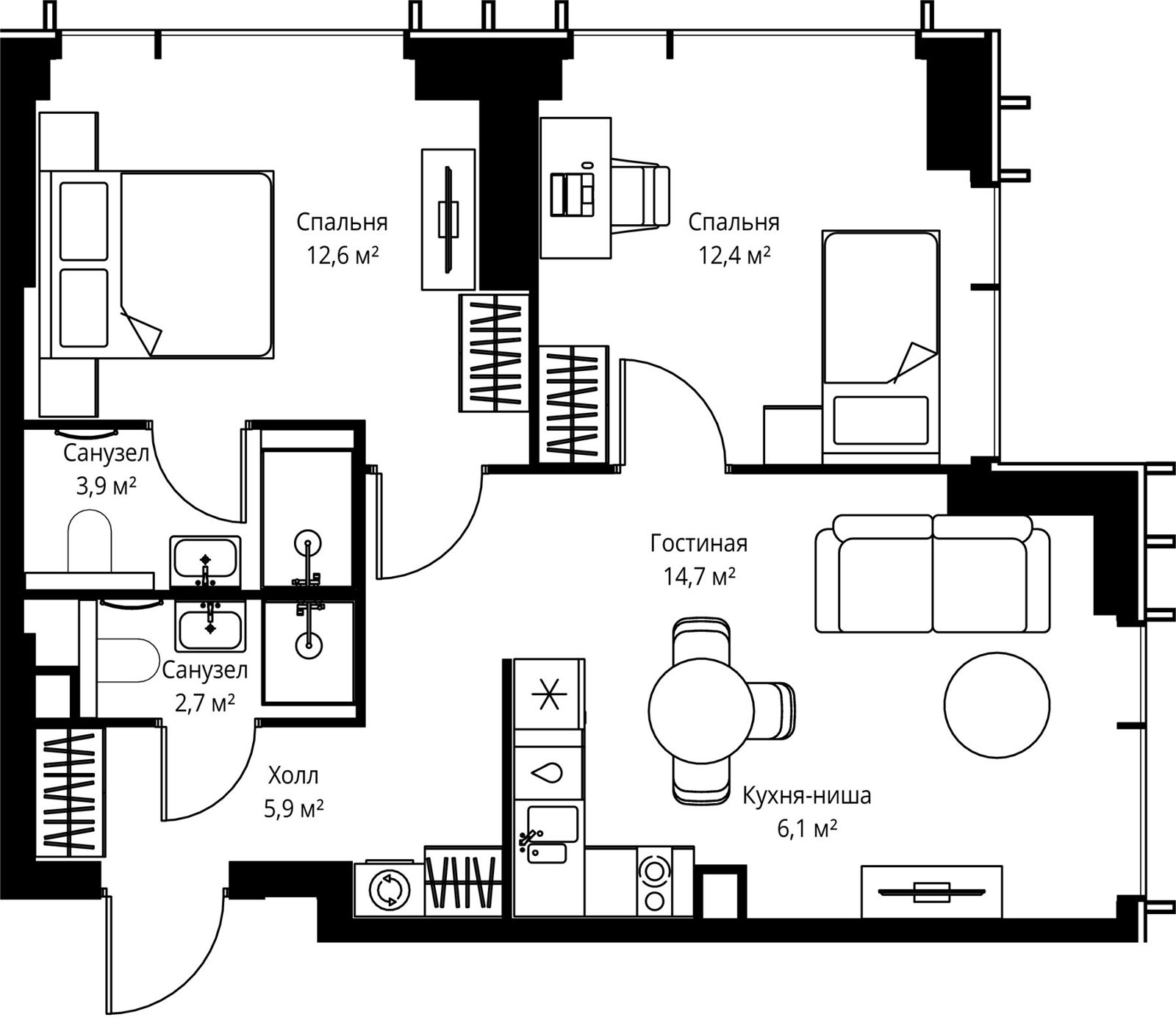 3-комнатная квартира, 58,3 м²