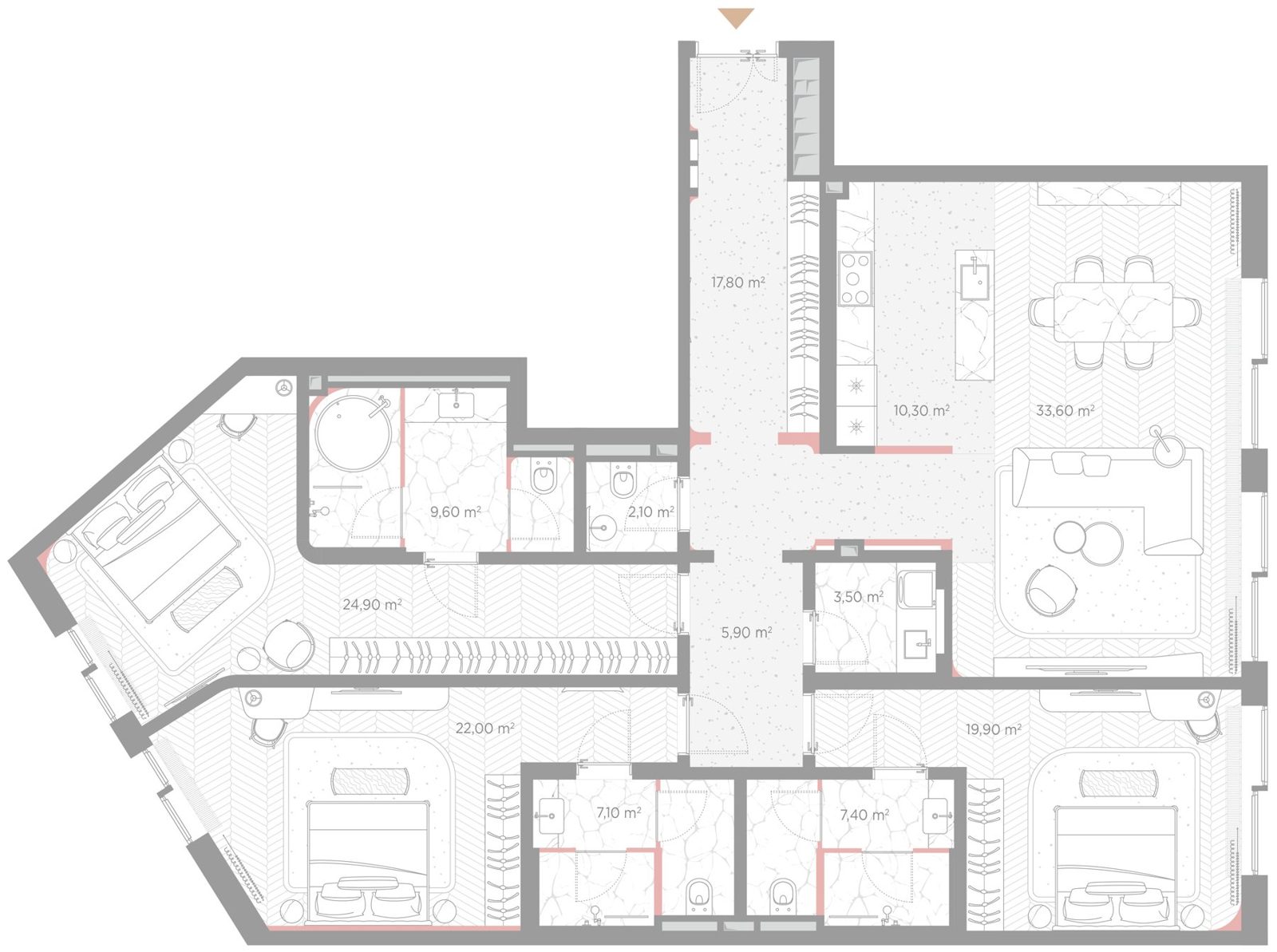 1-комнатная квартира, 164,1 м²