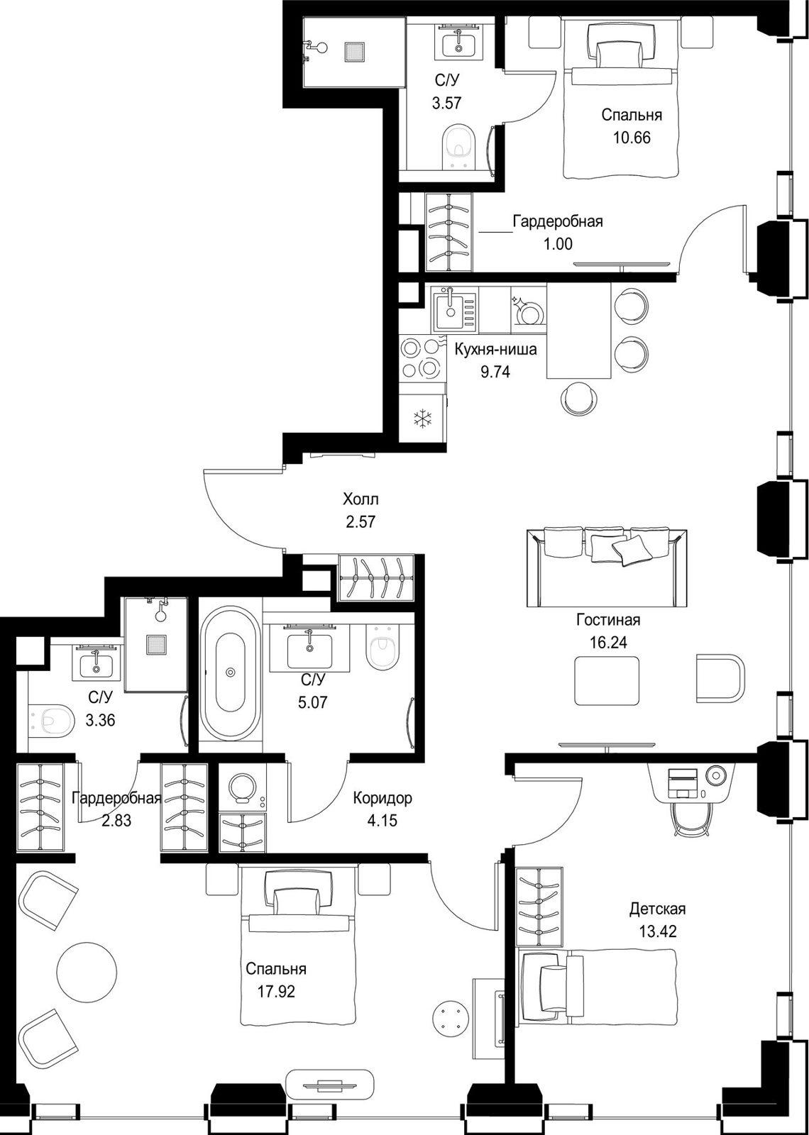 3-комнатная квартира, 90,5 м²