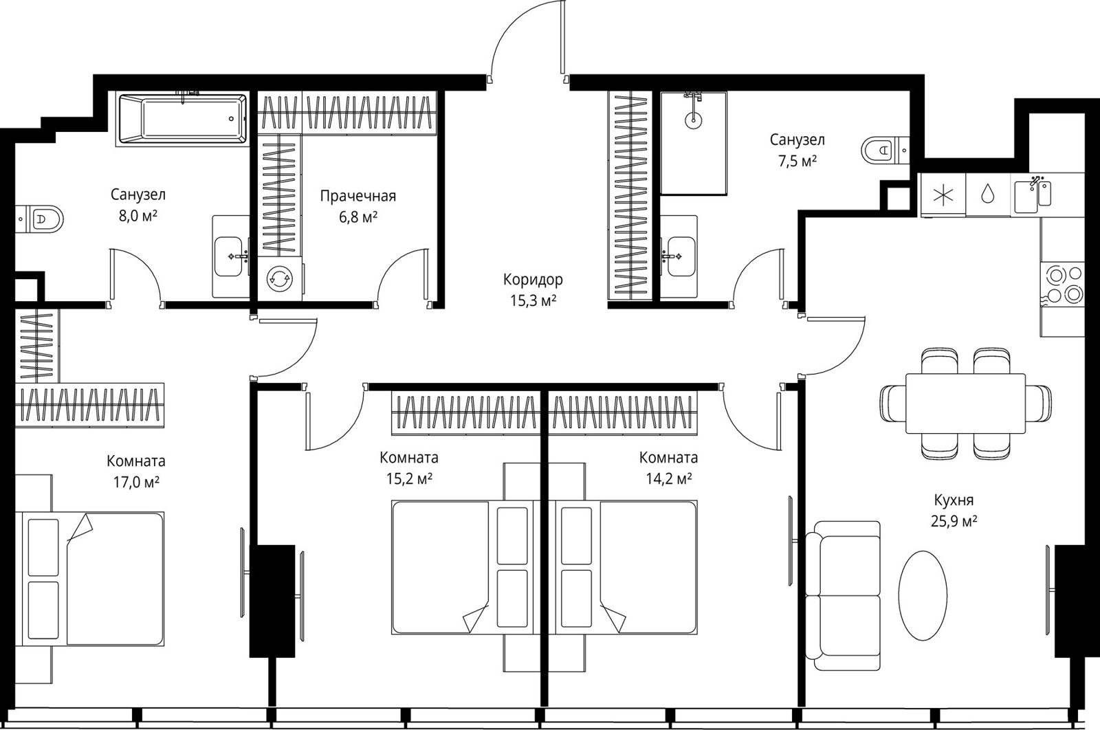 3-комнатная квартира, 109,9 м²