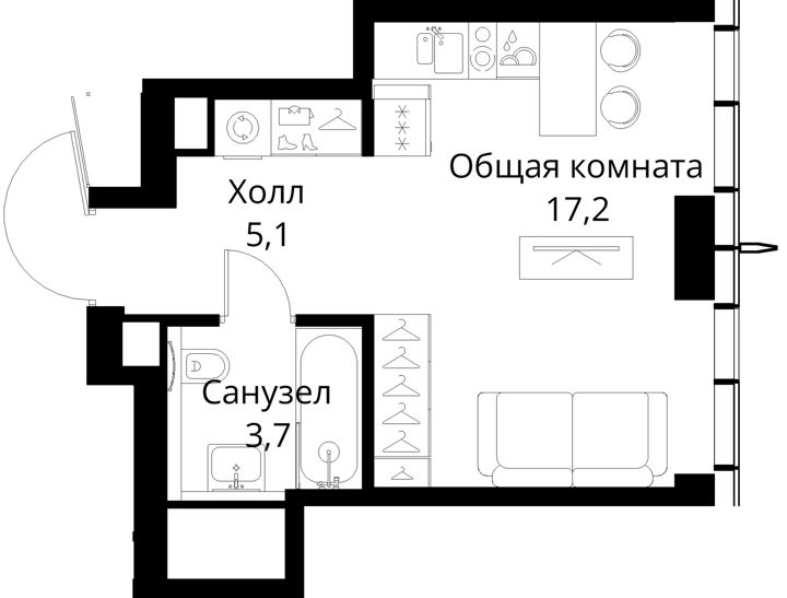 Квартира-студия, 26 м² — фото 1