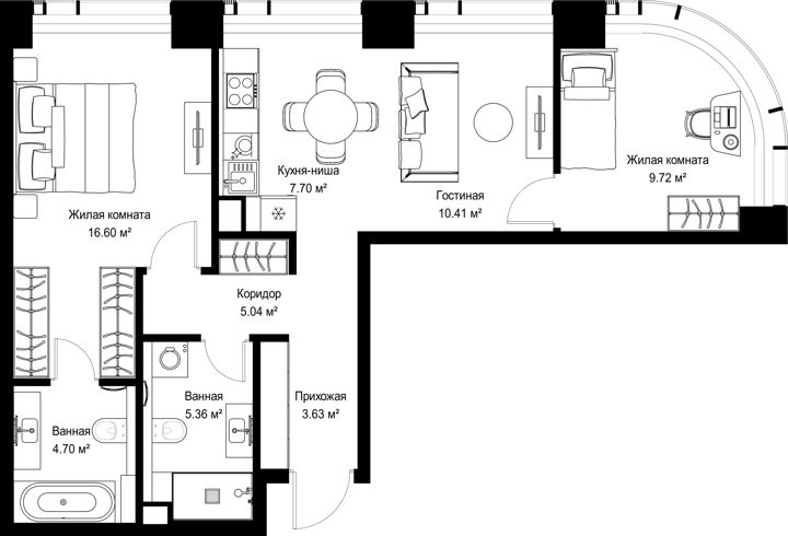 2-комнатная квартира, 63,2 м²