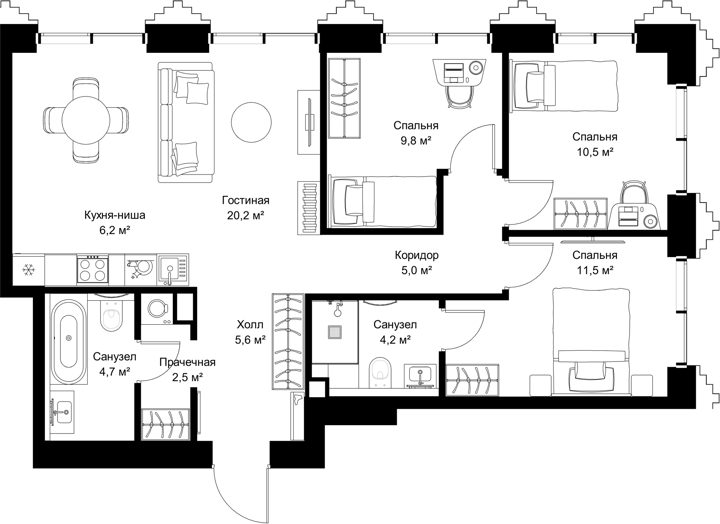 3-комнатная квартира, 80,2 м²