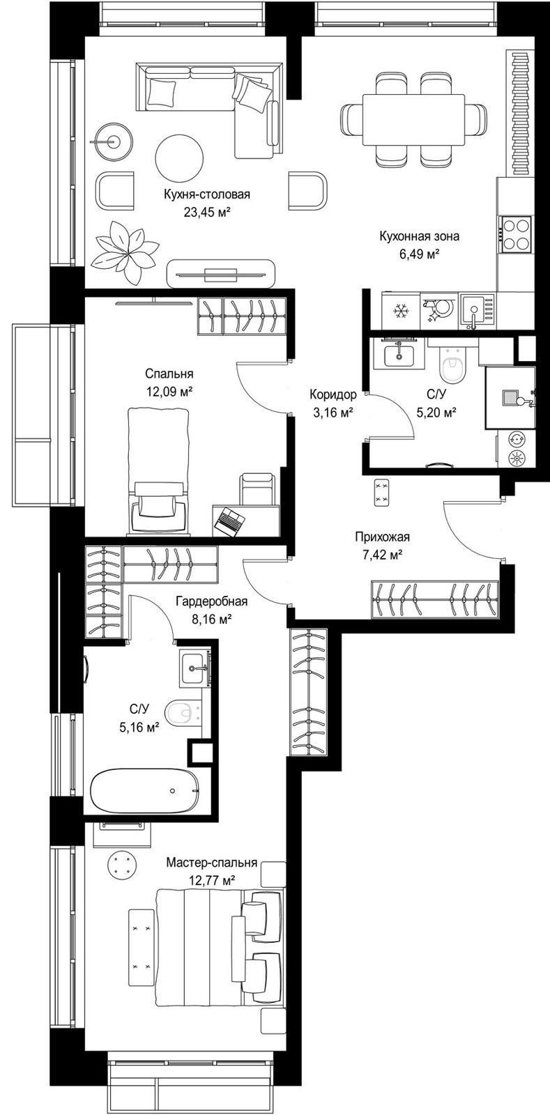 2-комнатная квартира, 83,9 м²