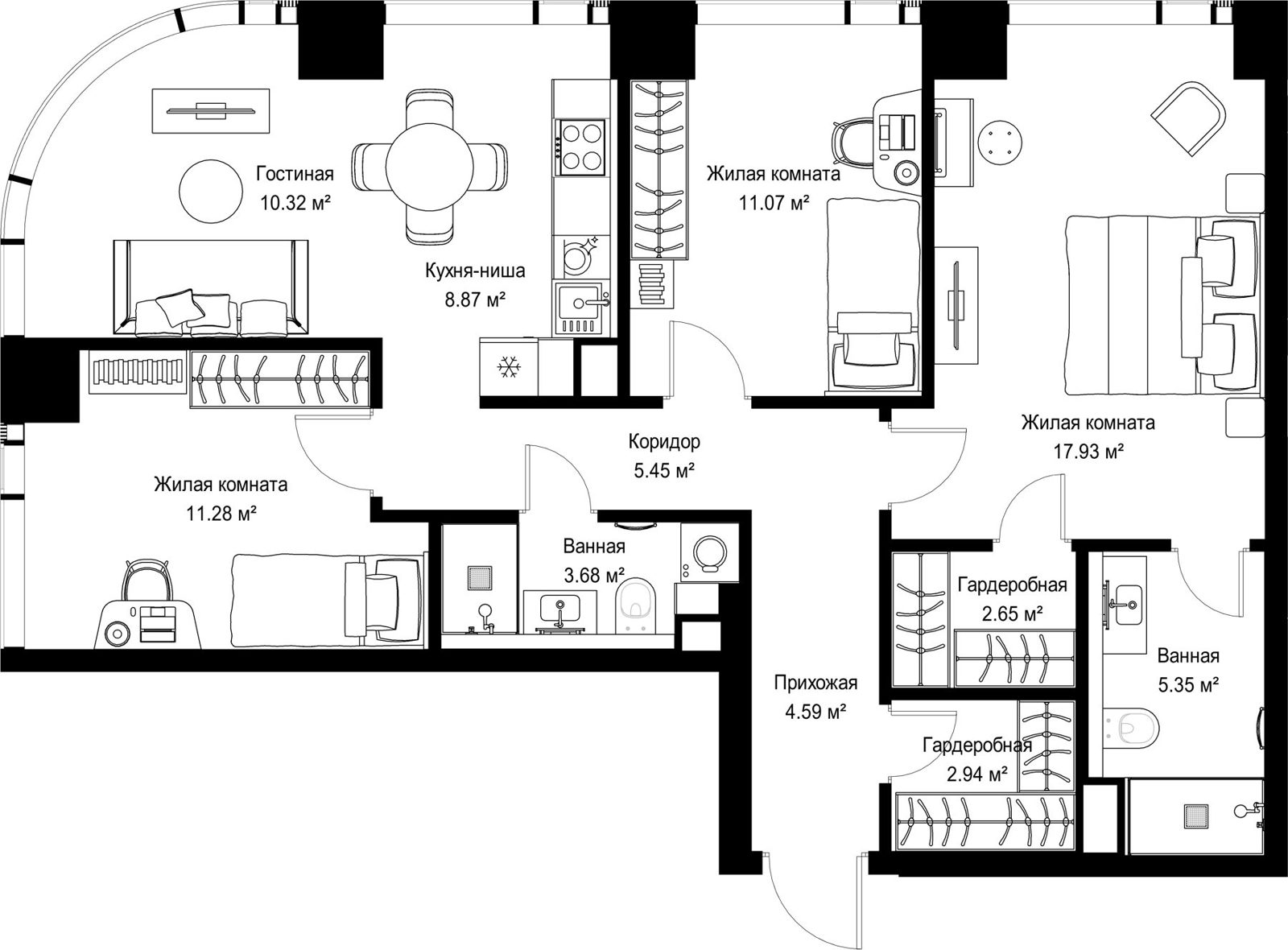 3-комнатная квартира, 84,1 м²