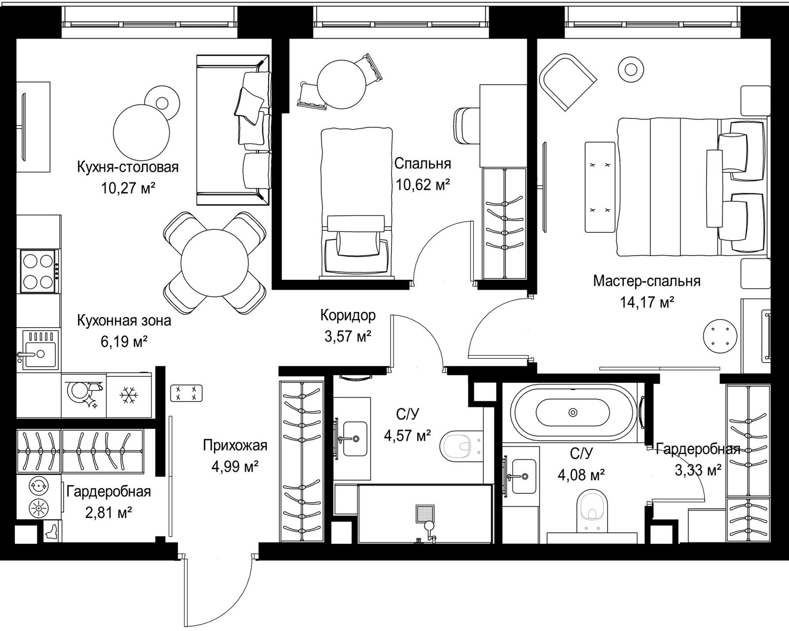 2-комнатная квартира, 64,6 м²