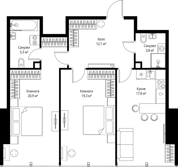 2-комнатная квартира, 79,2 м²