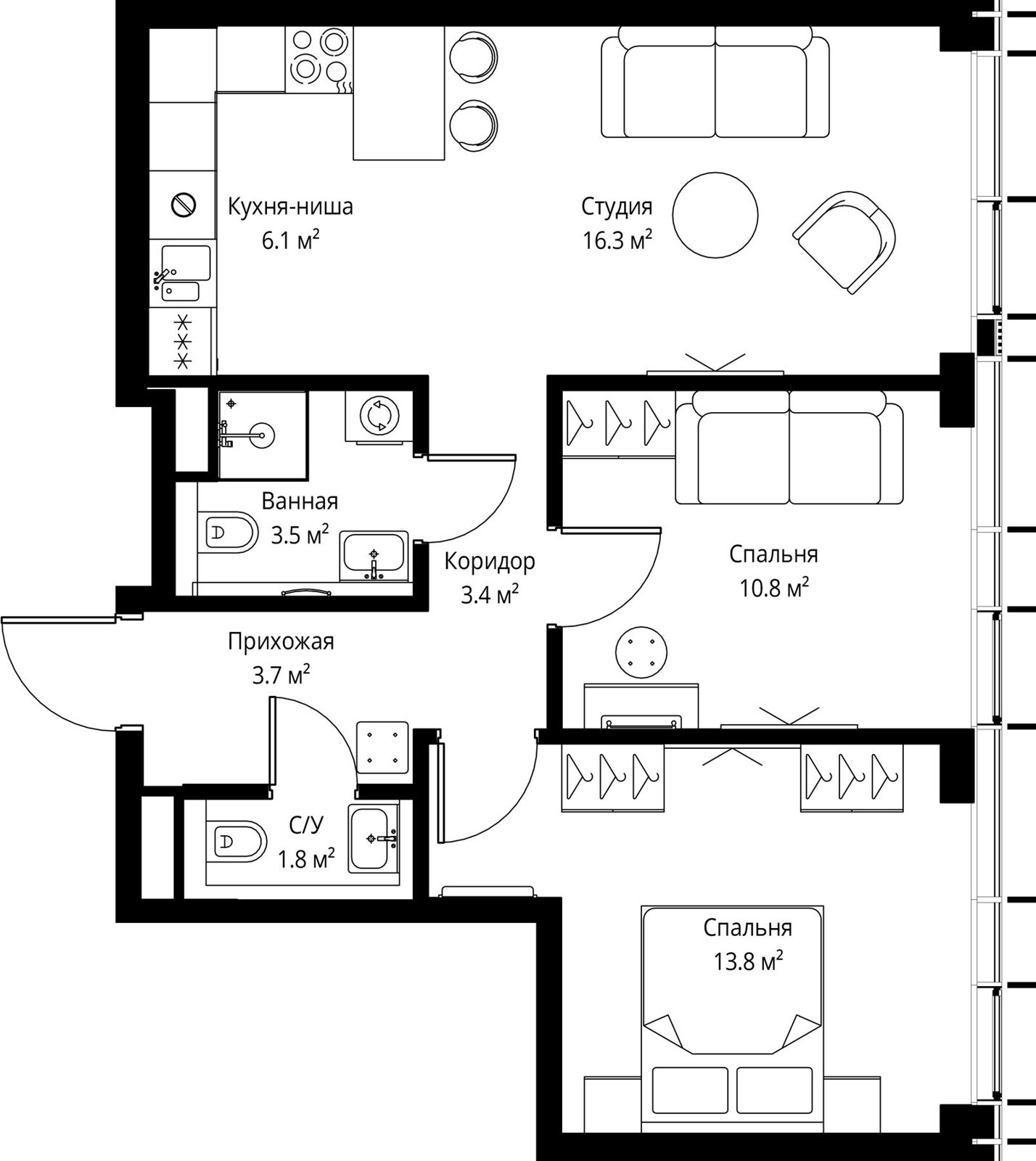2-комнатная квартира, 59,4 м²