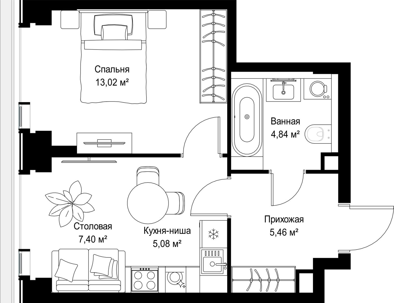 1-комнатная квартира, 35,8 м² — фото 2