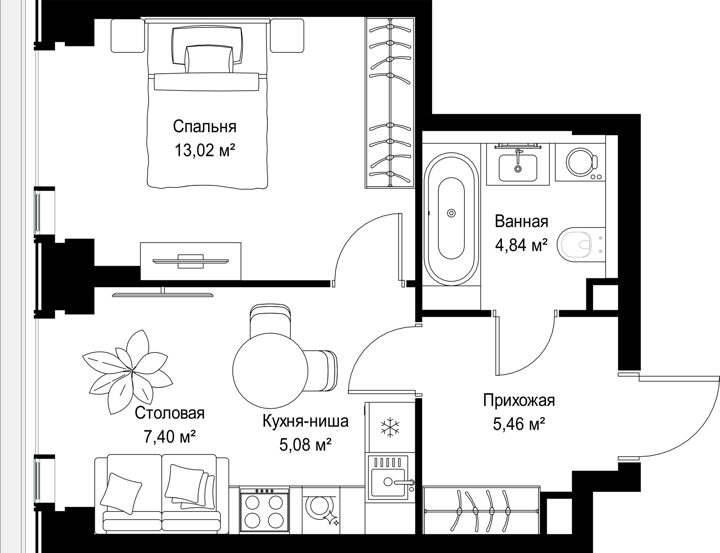 1-комнатная квартира, 35,8 м² — фото 2